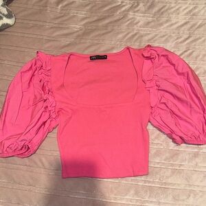 Zara pink puffer sleeve shirt